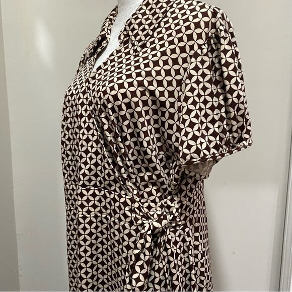 Cato Tan Brown Faux Wrap Midi Dress Plus Size 24W with Collar Surplice Front - Picture 6 of 9